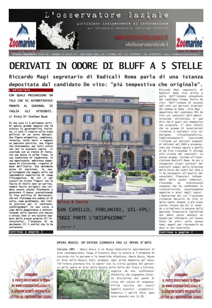 L'osservatore d'Italia edizione del 4 Aprile 2013